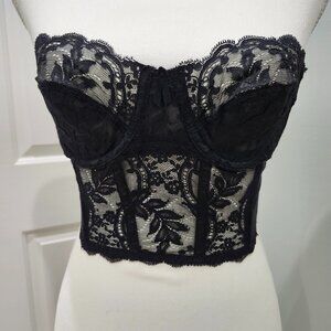 Fleur de Lace by Smoothie Black Bustier, Strapless and Backless Size 34B, NWOT